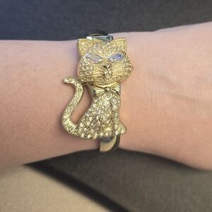 Gold Crystal Cat Cuffed Bracelet Watch- Peck & Peck